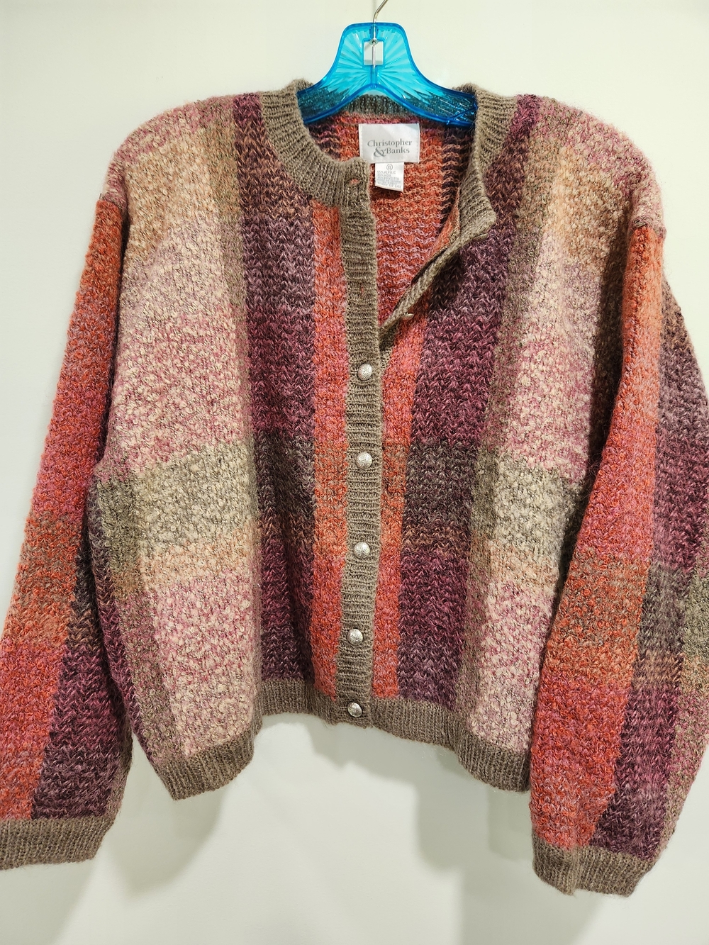 Christopher & Banks Striped Multicolor Knit Cardigan in Pink, Plum & Rust